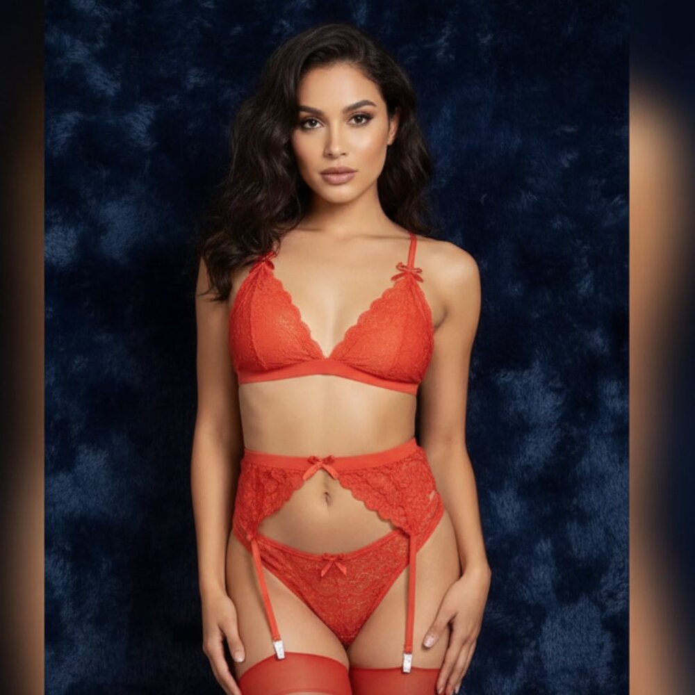 3 Piece Lace Garter Lingerie Set